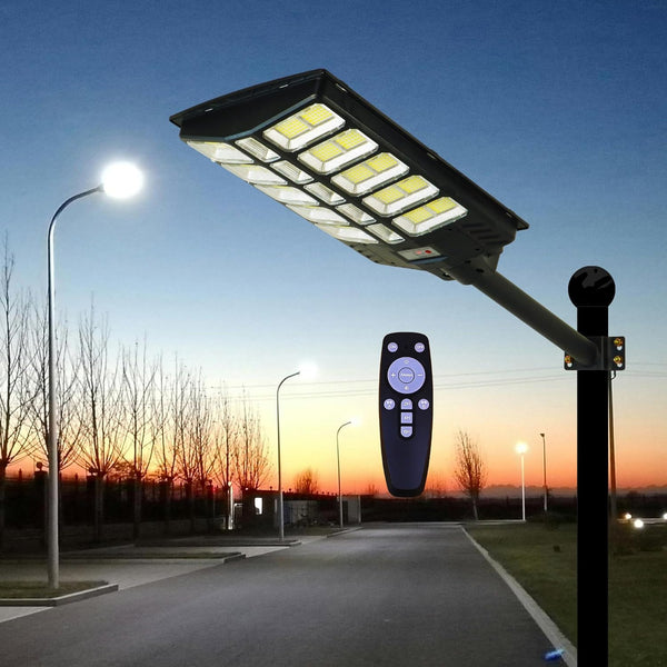 Solar Street Light Outdoor 2400W Parking lot Light Waterproof Dusk to Dawn Motio Sensor Large Big Bright Commercial Solar Powered Ligth White for Outside